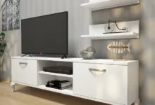 White TV Stand with Shelves
