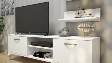 White TV Stand with Shelves